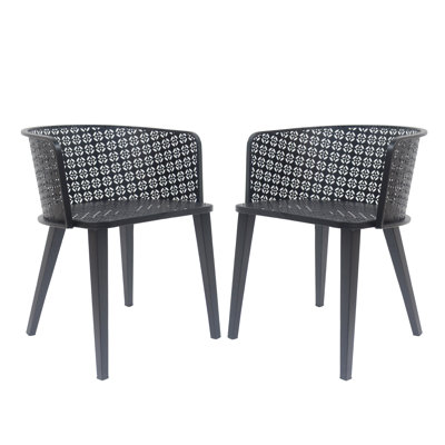  Chaises de salle à manger d'extérieur en fer Milan avec structure résistante à la rouille, noir moderne, Milan