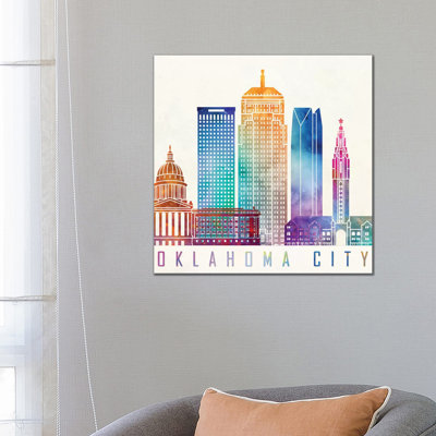 Oklahoma City Watercolour Landmark 1 Piece Wrapped Canvas Painting