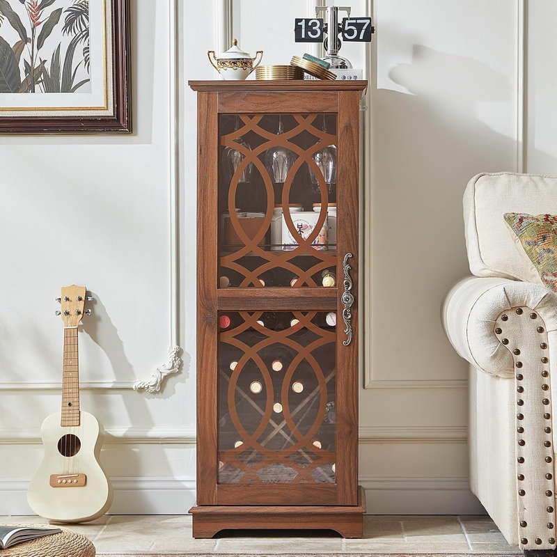 Meuble-bar à vin en bois avec portes vitrées, Brun