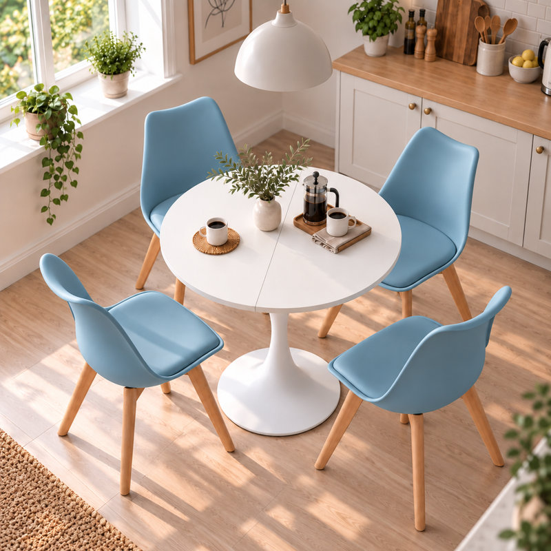 4 -Person Dining Set, White, Air Force Blue