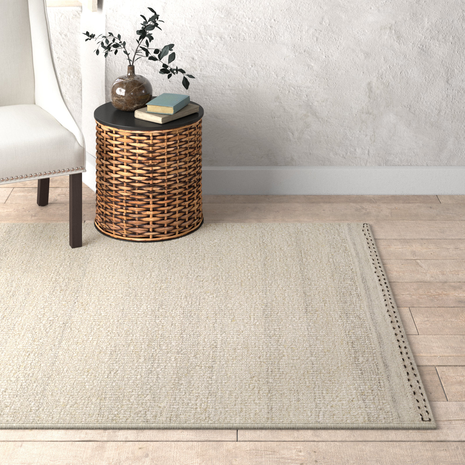 Halifax Hand-Woven Beige Wool Rug, Rectangle 5' x 7'6"