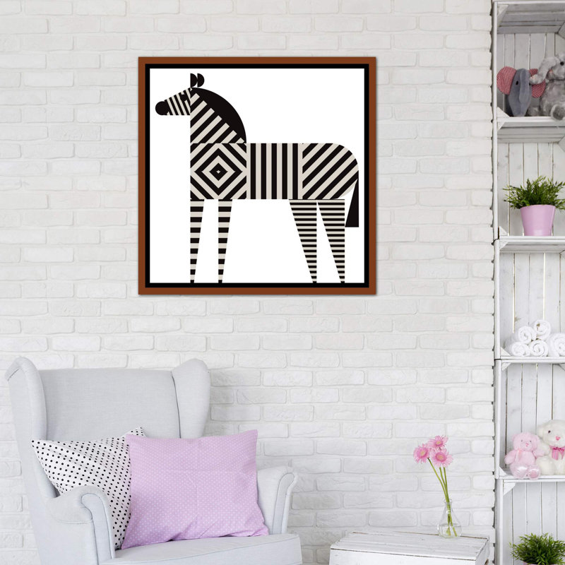 Décoration murale zèbre à rayures pour enfants, H 37 po x l 37 po x P 1,5 po, Toile classique avec cadre brun