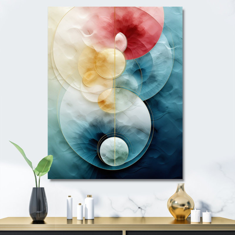 Géométrie de la sagesse turquoise abstrait - impression, H 44 po x l 34 po x P 1,5 po, Toile tendue
