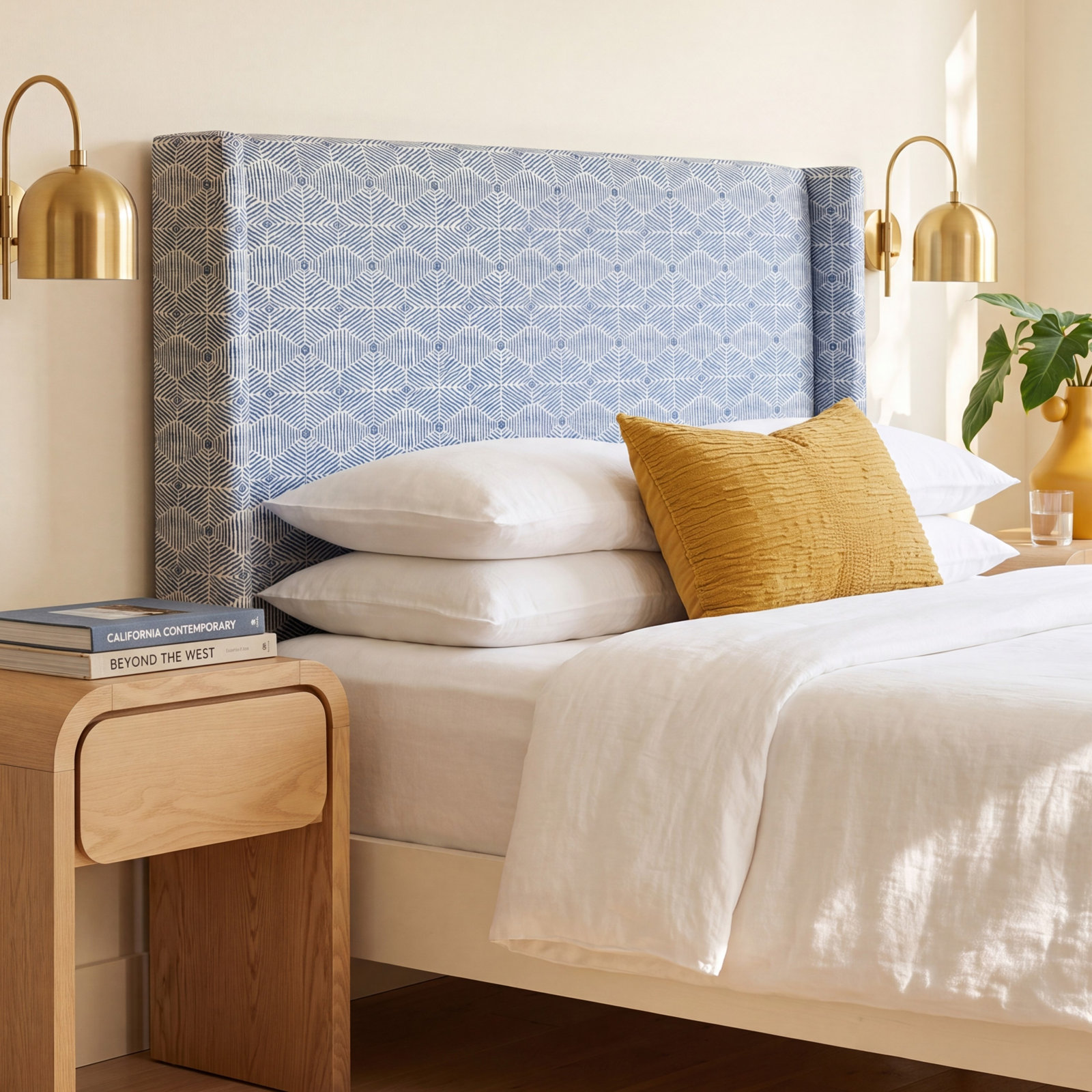 Tilly Upholstered Headboard, Queen, Painted Diamond Dusty Blue