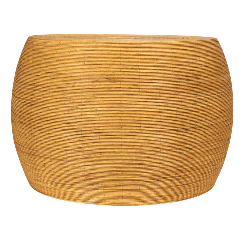 Round Bamboo Rattan Barrel Coffee Table, Natural