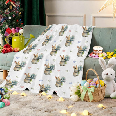 Easter Throw Blanket Colorful Cute Easter Bunny Rabbit Throws Blankets Luxury Plush Soft Warm Flannel Home Spring Decor for Bed Sofa Couch Gifts for Adults 30x40 in