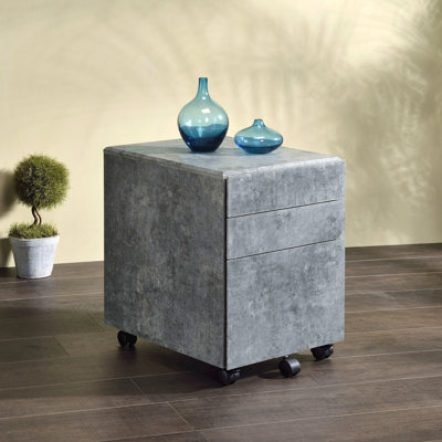 3-Drawers Storage File Cabinet With Caster Wheels Wooden Frame 1Pc Home Office Furniture