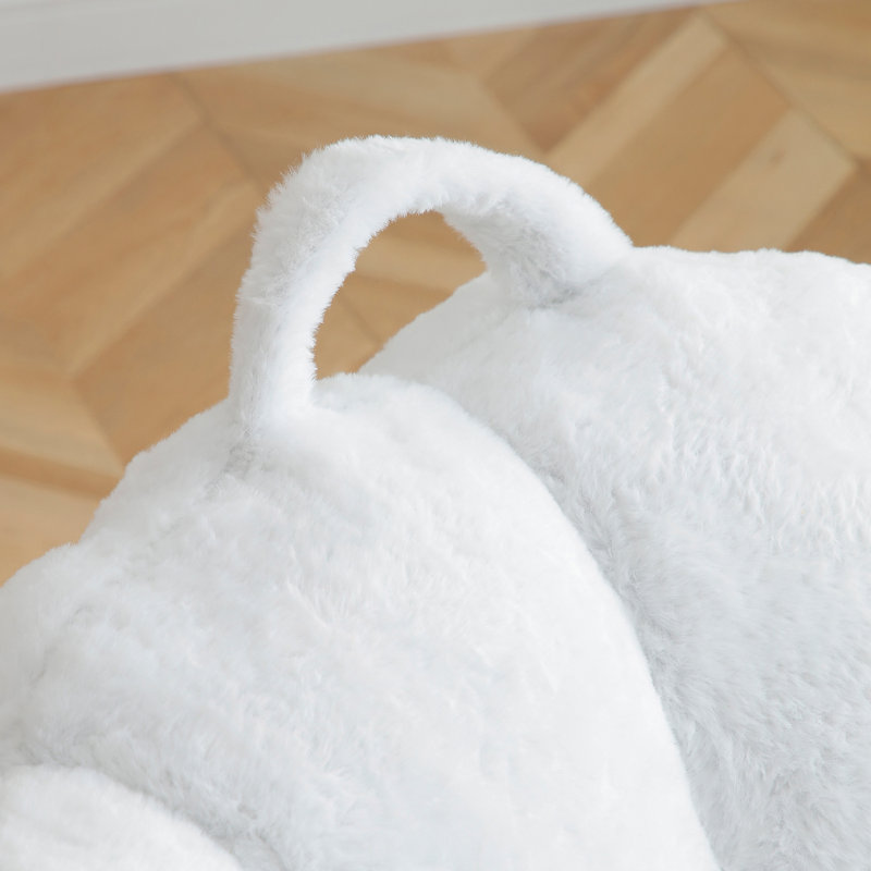 Fauteuil à billes surdimensionné avec repose-pieds, Fausse fourrure blanche