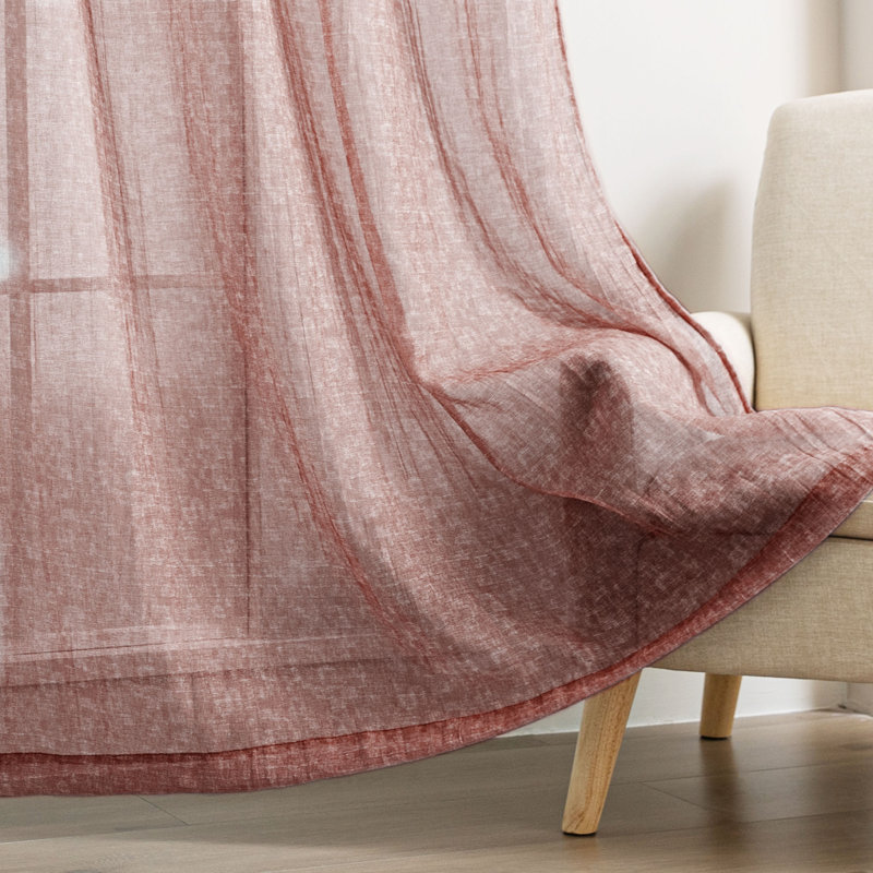 Paire de rideaux transparents avec passe-tringle Crinkle, L 50 po x L 96 po, Vieux rose