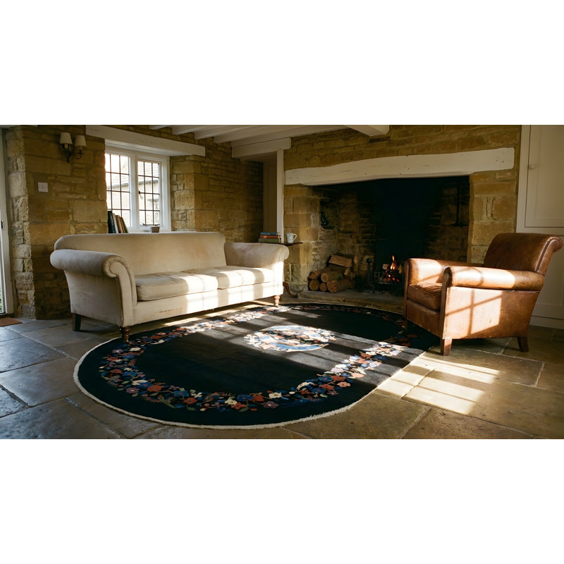 Antique Art Deco Small Scatter Size Wool Black Rug