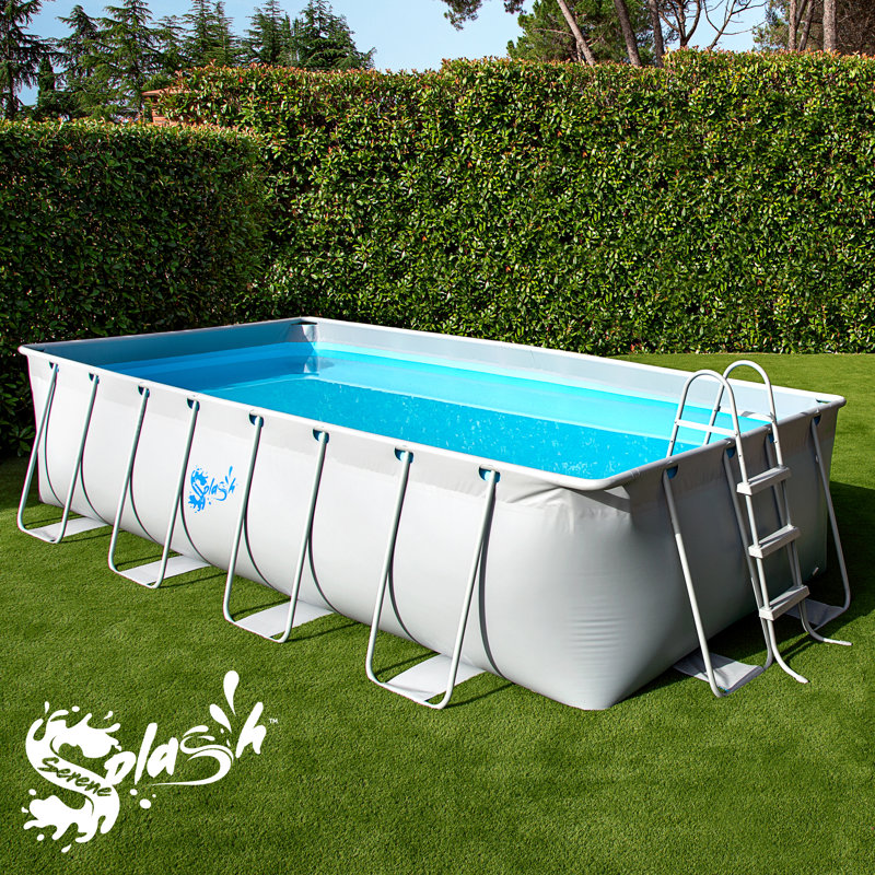 SereneLife 17' Gray PVC and Steel Rectangular Above Ground Pool with Filter and Ladder