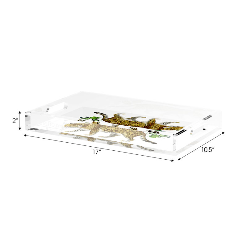 Leopard Seeing Double Acrylic Square Decorative Tray, White, 18"W x 18"D x 2"H
