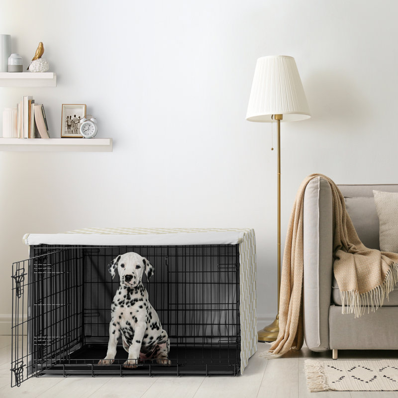Housse pour chenil à carreaux Gingham, Blanc / Taupe
