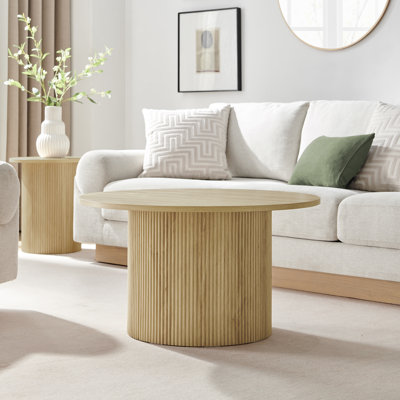 Penny Pillar Round Coffee Table - Melamine Scratch Resistant Veneer Top