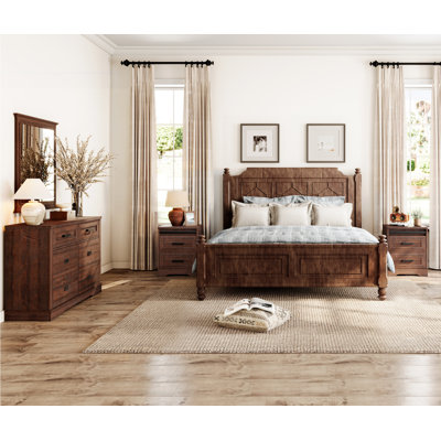 Glenford Farmhouse Dresser And Nightstand Set Of 3,48" W 6 Drawer Dresser And 2 Pieces Nightstands With 1 Charging Station And Drawer,Wooden Bedroom F by Winston Porter