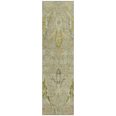Machine Washable Indoor/Outdoor Xhevrie Khaki Rug