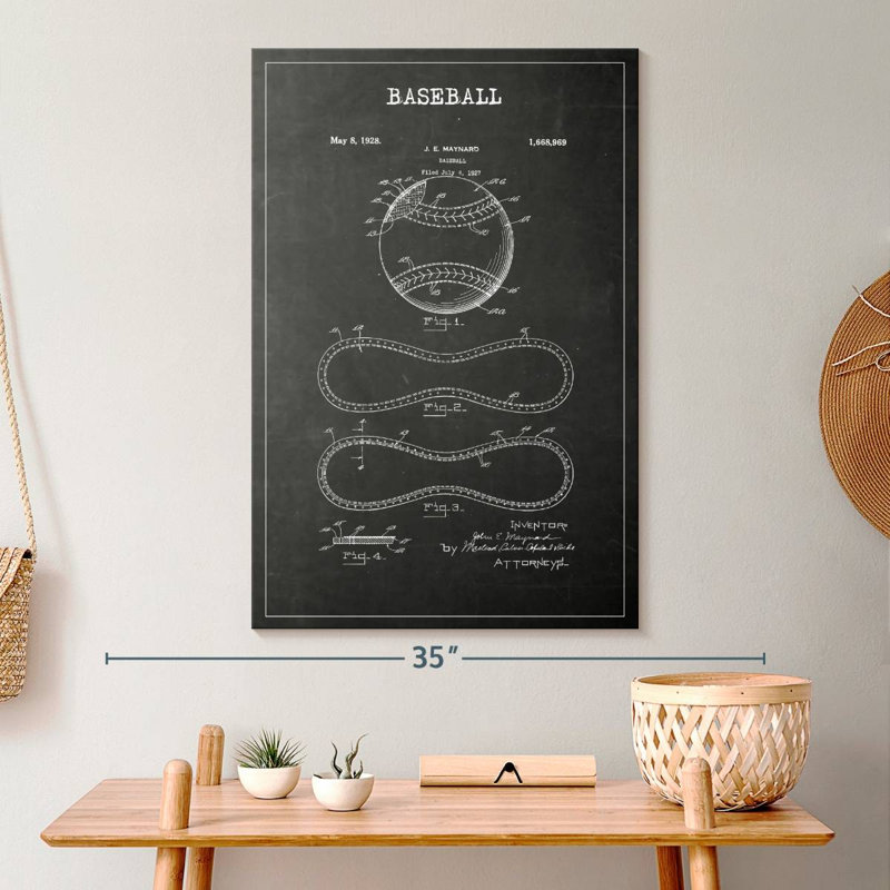 Baseball BW, brevet sur toile, H 20 po x l 30 po x P 1,25 po