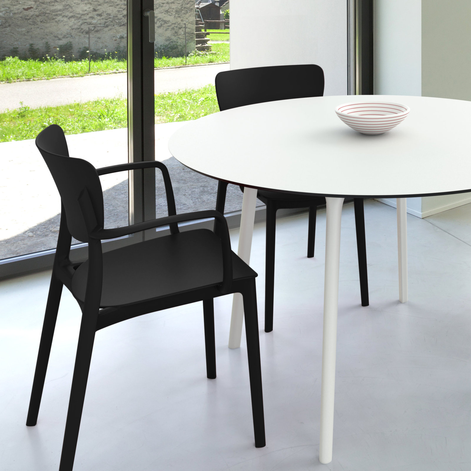 Farrah 47" Patio Dining Set, White/Black