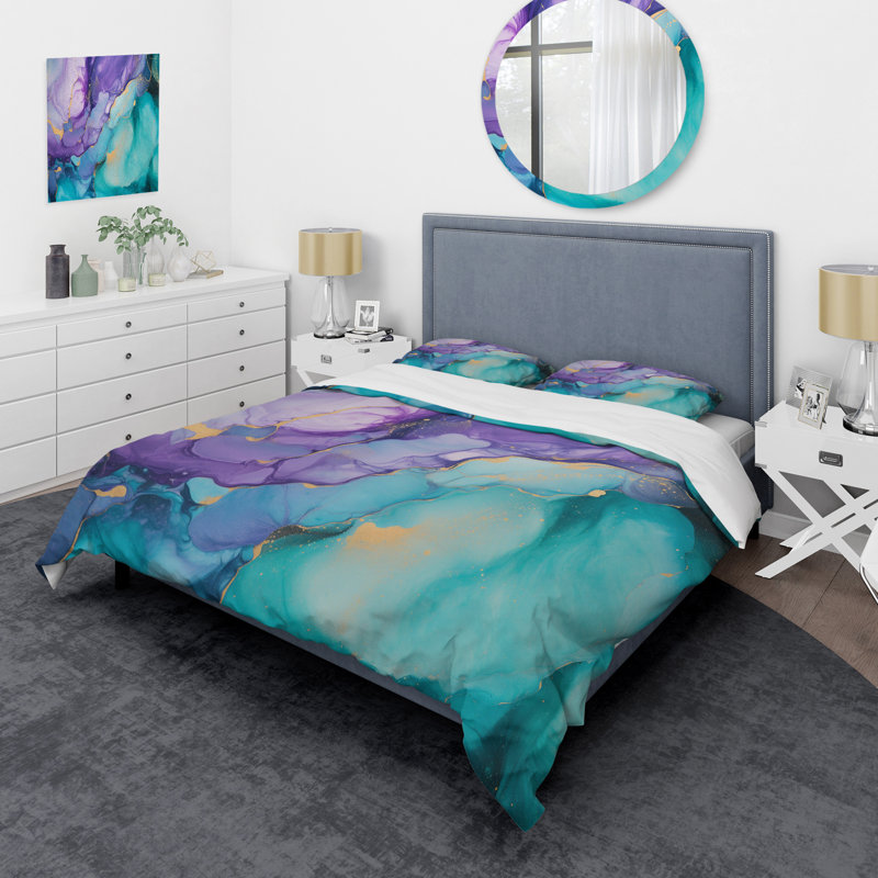 Ensemble de housse de couette turquoise et mauve liquide Art III - Fractals