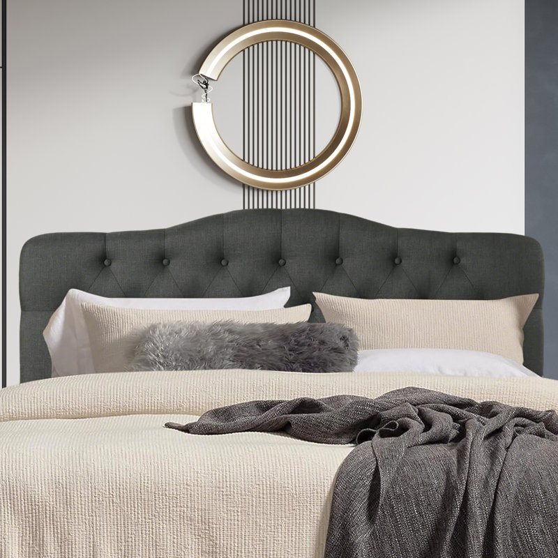 Linen Upholstered Headboard-Modern-Adjustable Height-Button Tufting, Black, King