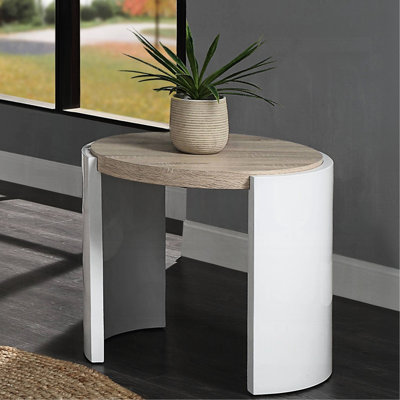 26" Wide Oak And White High Gloss End Table - Stylish Home Addition Oval With Living Room Beauty