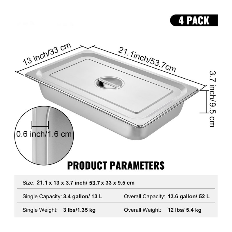 Premium Full Size Deep Steam Table Pan - Heavy Duty Stainless Steel Hotel Pan for Catering, Buffet & Commercial Kitchens