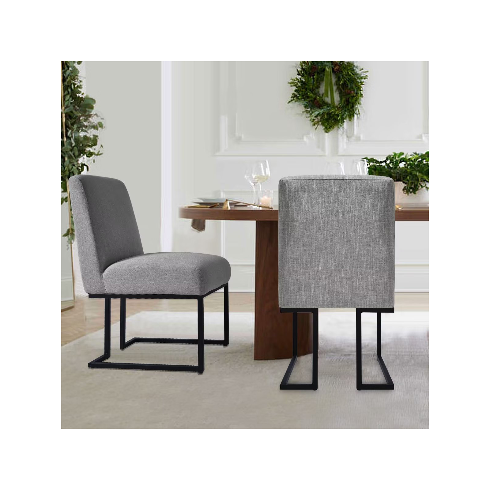 Bende Modern Fabric Upholstered Side Chairs with Metal Sled Base, Gray
