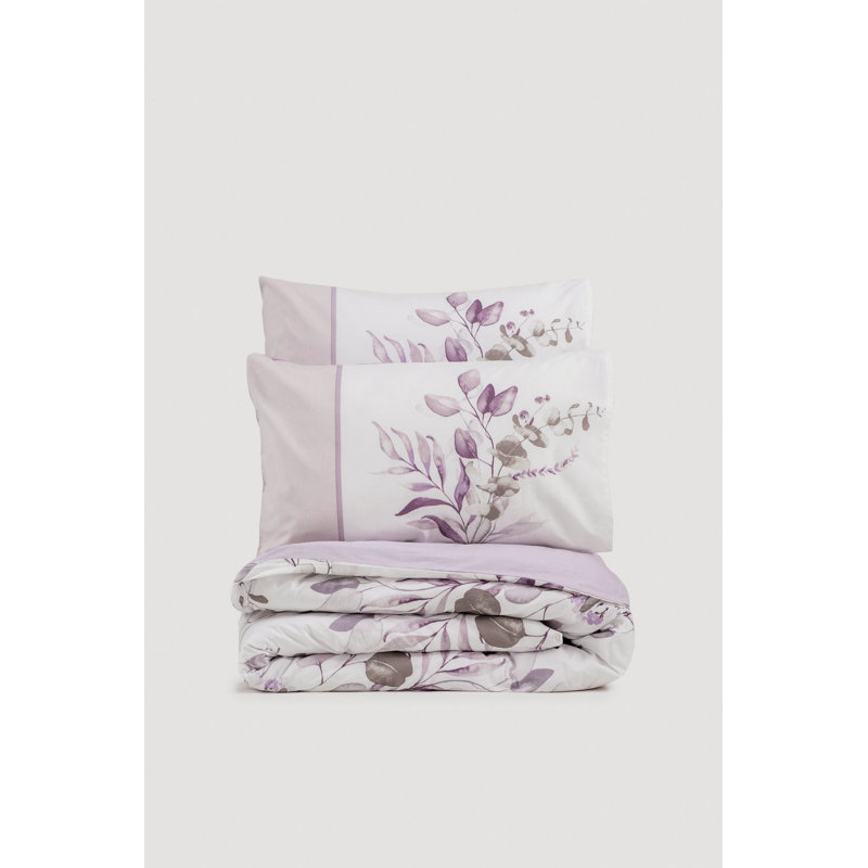 100% Cotton Ranforce Single Quilt Cover Set, Lilac & White, 63.0 x 86.6 inches (Quilt Cover) | 63.0 x 94.5 inches (Flat Sheet) | 19.7 x 27.6 inches (Pillowcase) | Machine Washable, Envelope & Button Closure, Soft & Durable