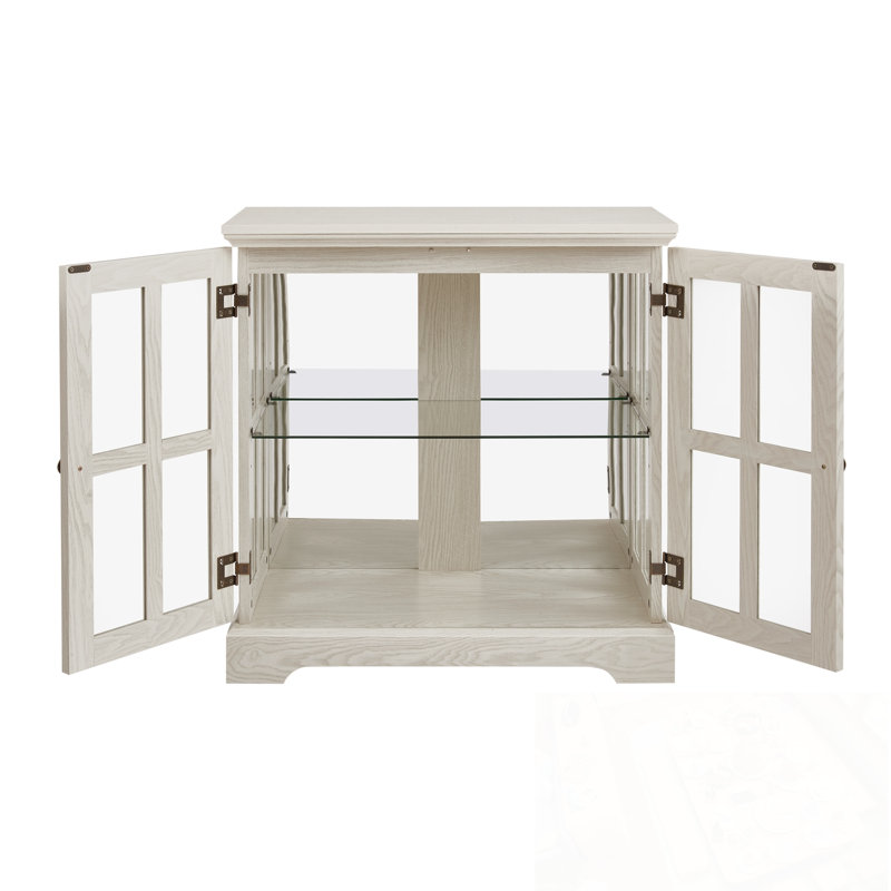 Storage Cabinet with LED light, Adjustable Shelves and 2 glass doors, 1, White