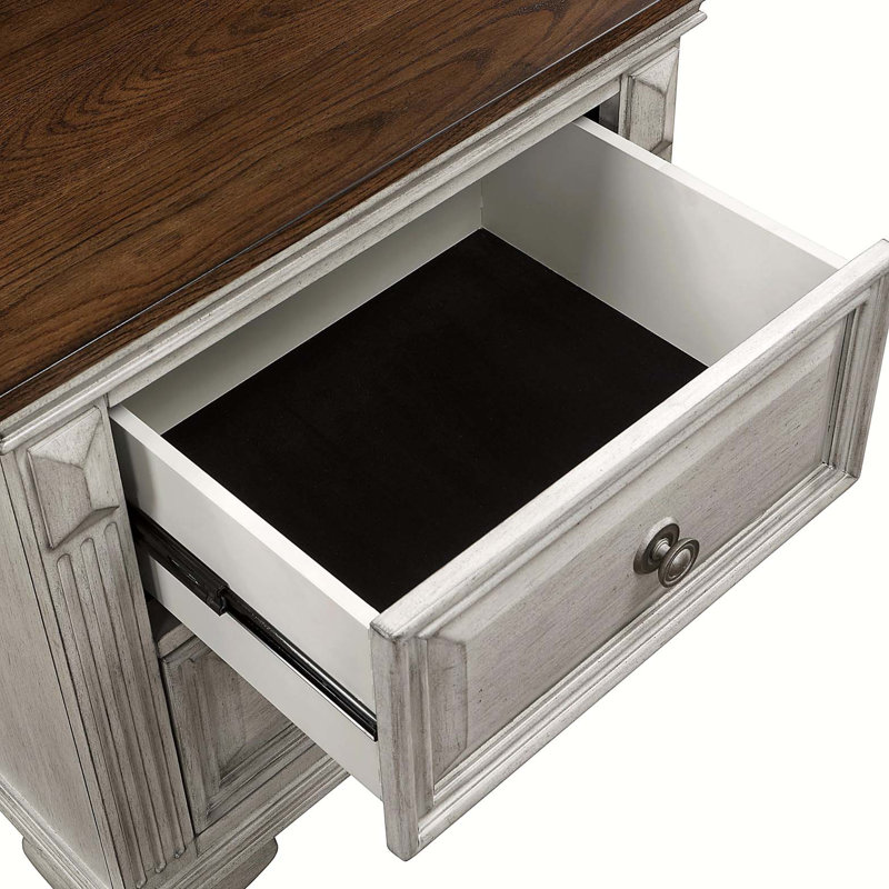 Table de chevet traditionnelle bicolore à deux tons avec plateau gris et brun