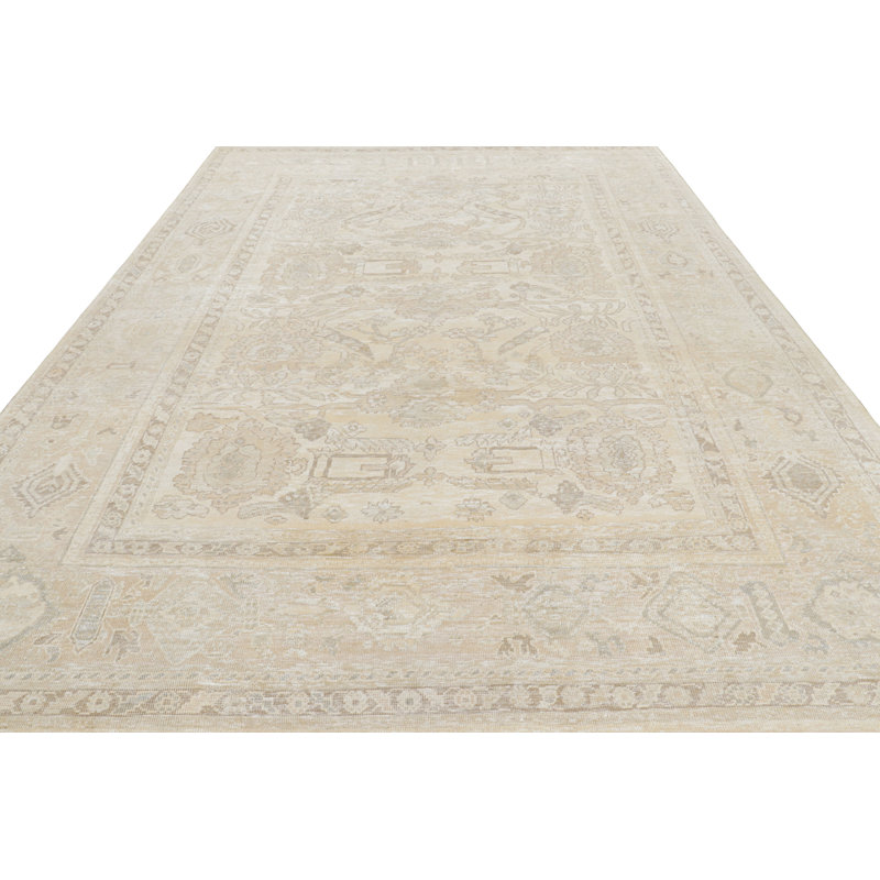 Rug & Kilim’S Oushak Rug In Beige And Cream White With Floral Patterns, Rectangle 6' x 9'