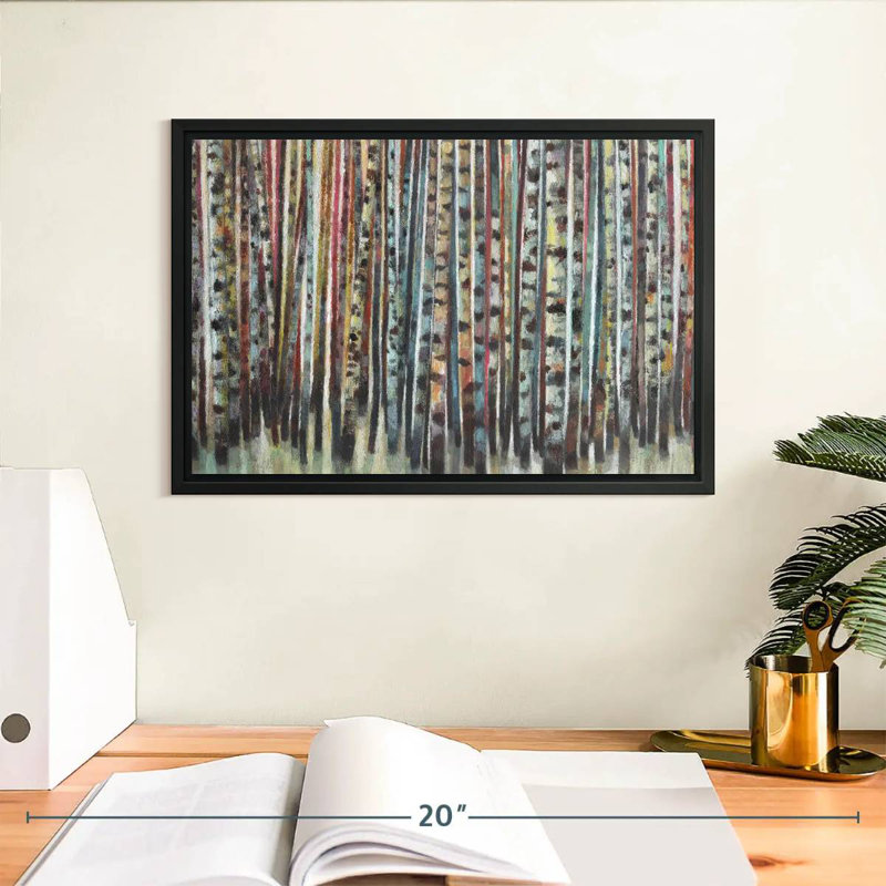 Forêt de bouleaux peinte, 13 po x 9 po, Cadre flottant noir