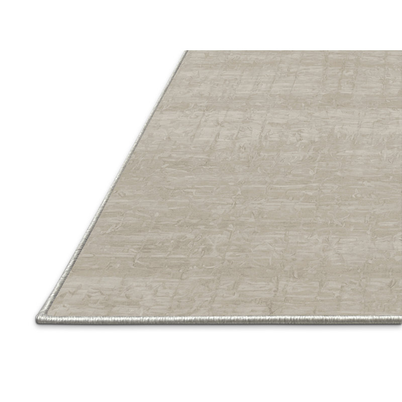 Tapis beige soyeux et moelleux, Rond 5 pi