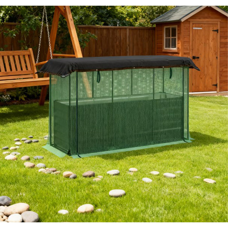 Raised Garden Bed,Galvanized Steel Planter Box With Crop Cage And Shade Cloth,For Flowers, Veggies And Herbs, Dark Green
