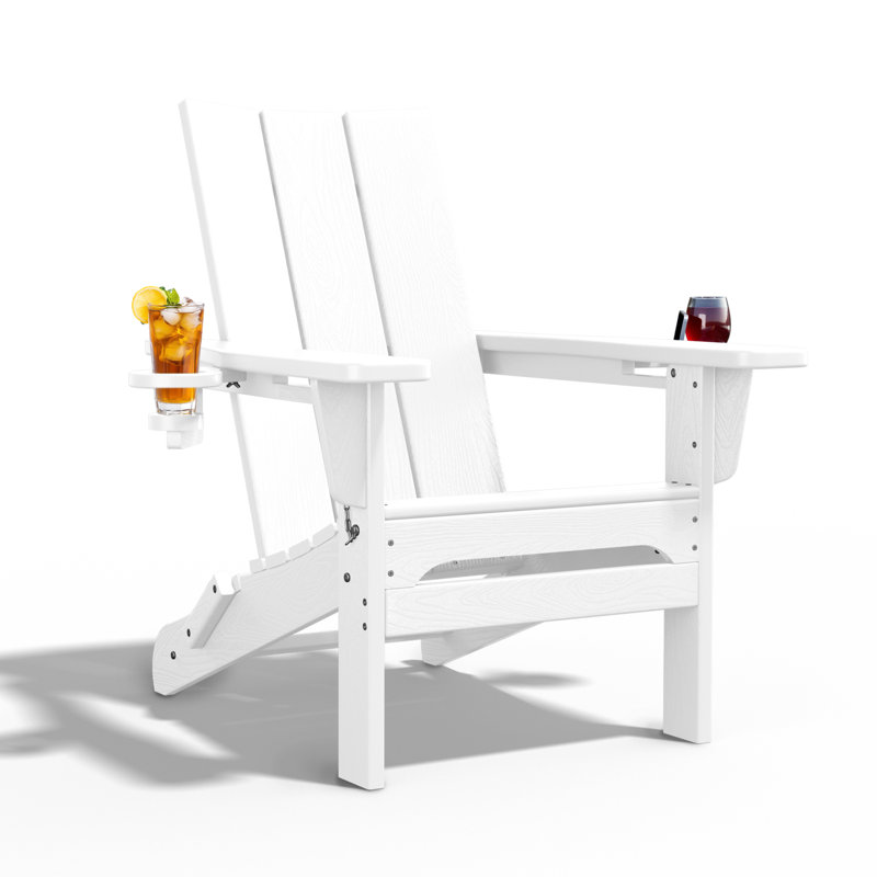 Chaise Adirondack pliante Wolak avec porte-gobelet, Blanc