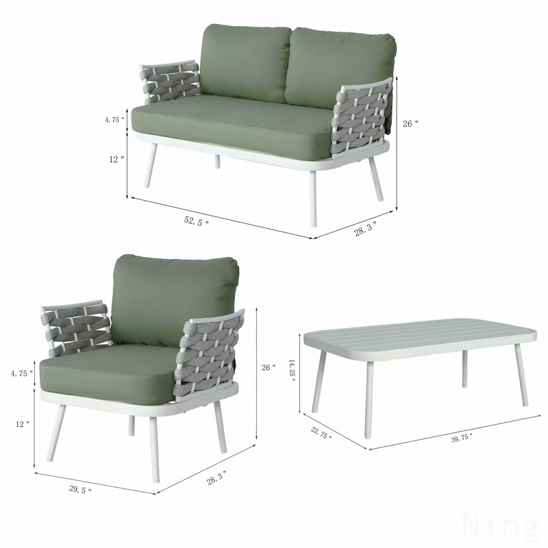 Ensemble de 4 pièces d'extérieur blanc cassé et vert Mariano Steel