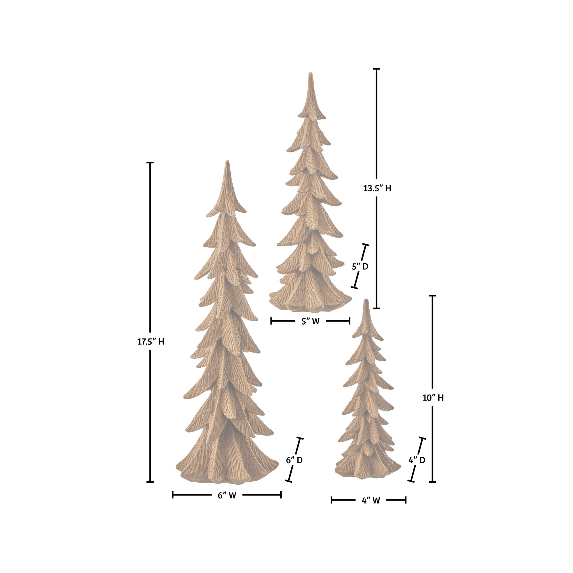 10-17.75" Resin Flocked Tree Set of 3, Tan