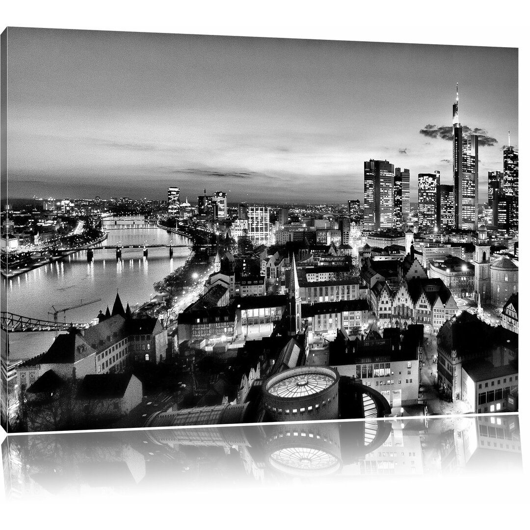 Leinwandbild Frankfurt Skyline in Monochrom