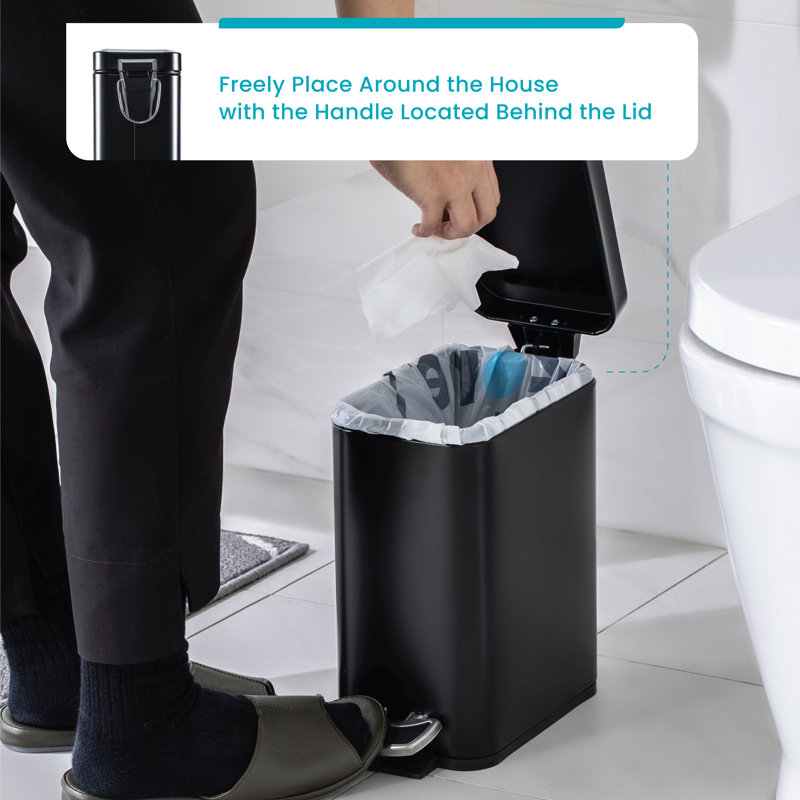 1.3 Gallon Slim Stainless Steel Trash Can with Step-On Pedal and Slow Closing Lid, Matte Black