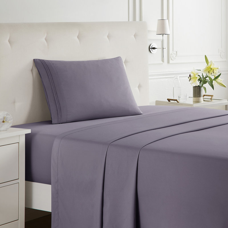 Double Brushed Hotel Luxury Sheet Set with Extra Soft Sheets & Pillowcases, Twin Sheet, Grayish Purple