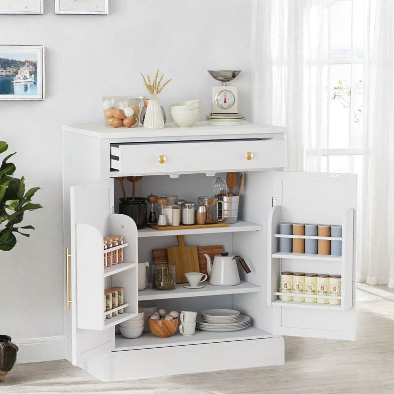 Modern Sideboard With 1 Drawer, 2 Adjustable Shelves And 2 Door Shelves, White