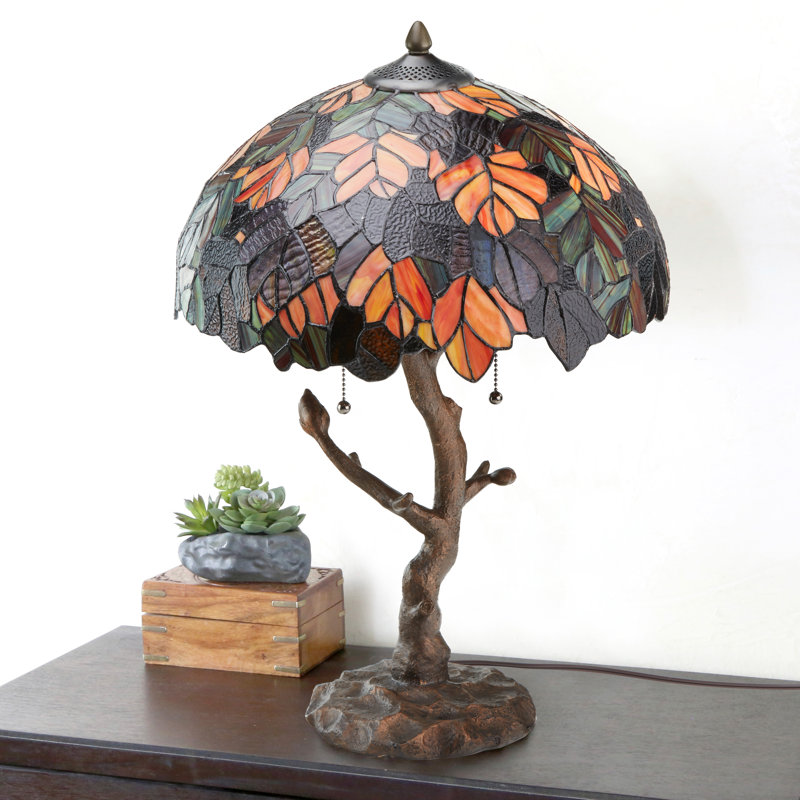 24.5"H Dowson Stained Glass Marvel Maple Table Lamp with Tree Trunk Base