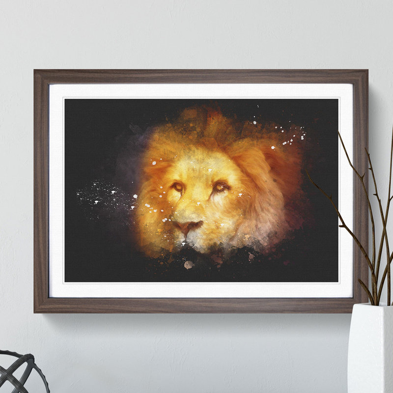 Lion Vol.4 - Picture Frame Graphic Art, Oak Framed, 65cm H x 90cm W x 2cm D