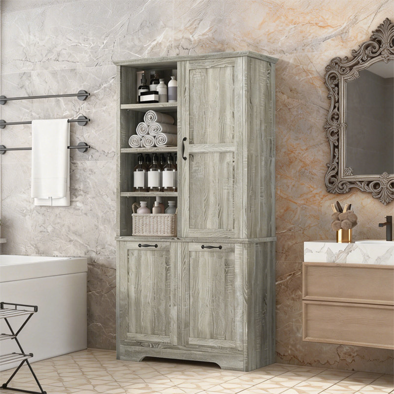 Bathroom Storage Cabinet With Doors, Oak