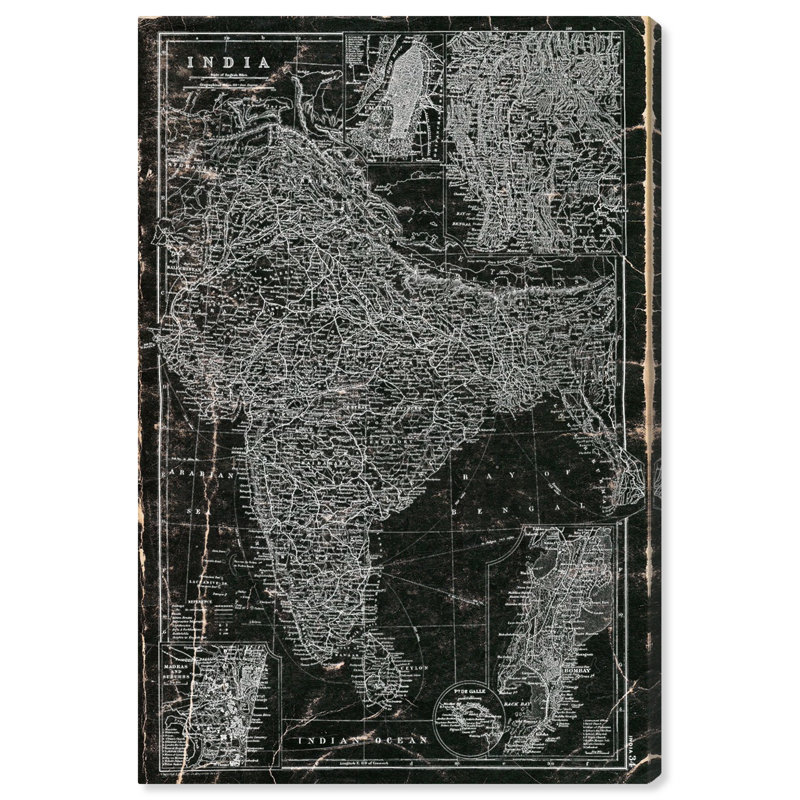 « inde 1892 map », impression sur toile, H 15 po x l 10 po, Toile tendue
