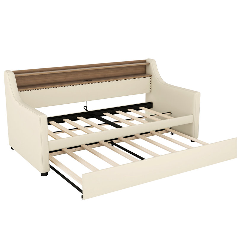 Lit de jour simple beige avec couchette - charge séduisante, lumières à DEL et tête de lit efficace