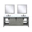 Meuble-lavabo double gris cendre l 84 po x P 22 po, comptoir en quartz blanc, ensemble de robinets et miroirs 34 po