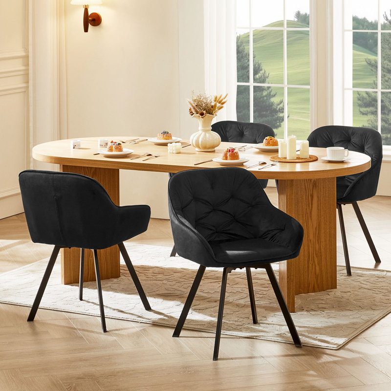48cm H Tufted Velvet Upholstered Metal Armchair, Black