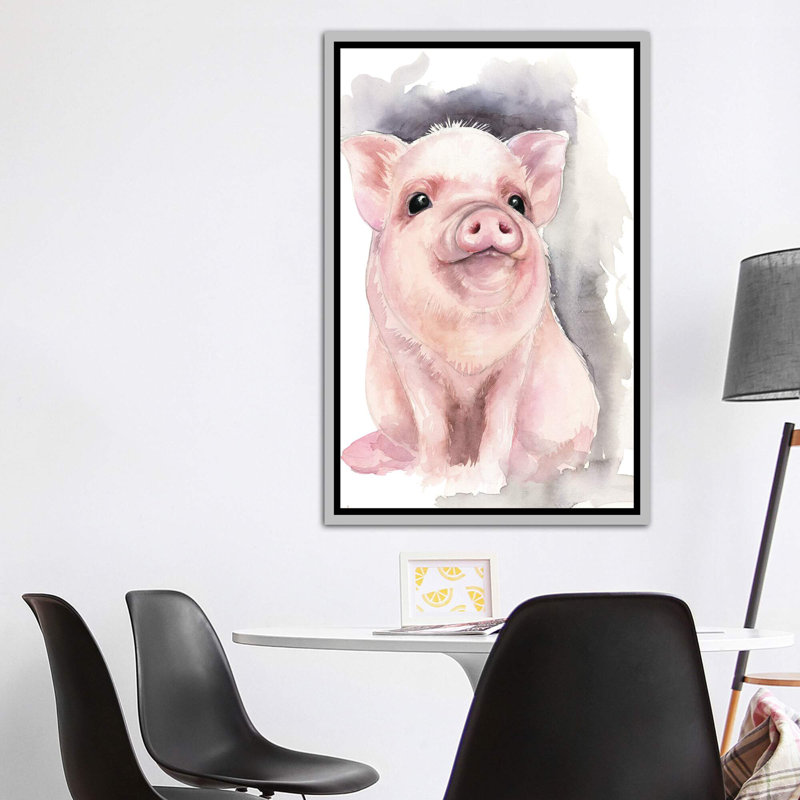 Décoration murale cochon pour enfants, H 60 po x l 40po x P 1,5 po, Toile avec cadre argenté