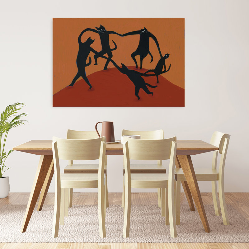 Dancing Black Cats Playful Whimsical Contemporary Cat Wall Art, 32" H x 48" W